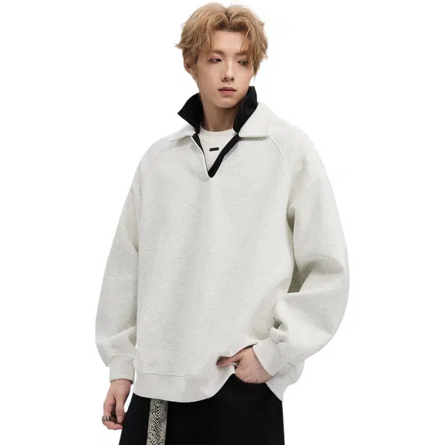 隐狼世家 慵懒风美式休闲撞色翻领潮牌卫衣 男款
