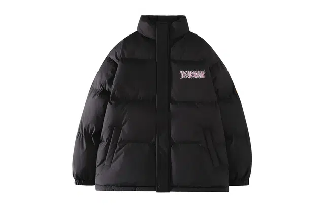 宜而爽 美式街头复古潮牌学院风手绘粉笔肌理字母印花宽松休闲运动加厚保暖立领防风棉衣面包服外套日常通勤百搭棉服 男女同款