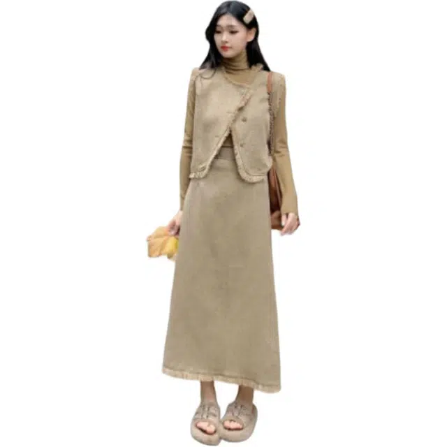 纤丝鸟 法式辣妹风时尚优雅气质纯色简约收腰显瘦长袖连衣裙 女款