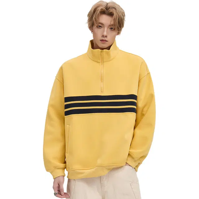 隐狼世家 美式撞色半拉链男生秋季潮牌休闲长袖上衣情侣高领外套卫衣 男款