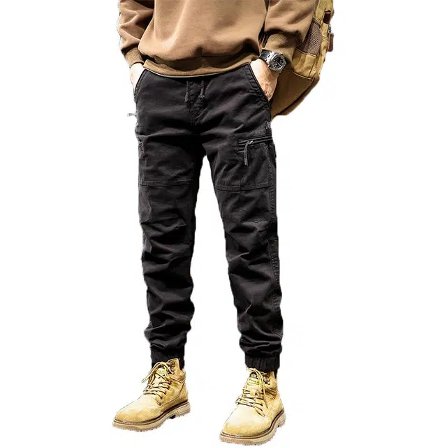 路杰邦 春秋潮牌美式复古束脚工装裤男高端痞帅户外修身小脚长裤子休闲裤 男款