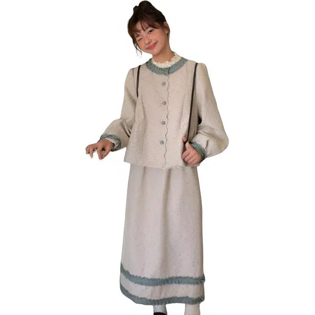 纤丝鸟 时尚法式复古洋气小香风套装长袖连衣裙 女款