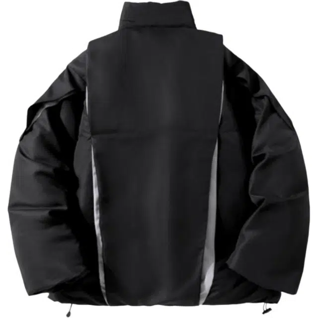 地界二 美式高街立领冬季加厚宽松潮牌痞帅小众设计感斜拉链棉衣棉服 男款