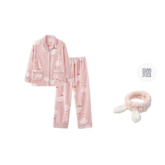 俞兆林 超火宝妈同款甜美时尚卡通高级感加厚保暖法兰绒孕期月子服便捷哺乳口舒适家居服睡衣套装 秋冬季 女款