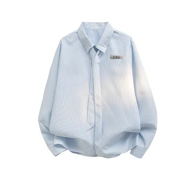 艾梵斯贝 高端轻奢条纹简约韩版轻熟可拆卸领带高级感休闲商务日常通勤百搭气质高品质职场约会绅士学院风长袖衬衫 男款
