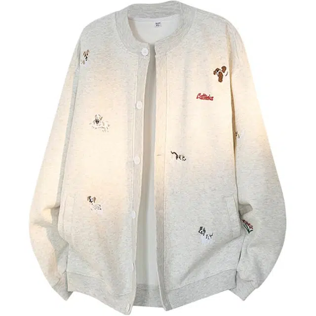 颂希尔 小狗刺绣长袖开衫宽松休闲美式潮流个性流行百搭学院风卫衣 女款