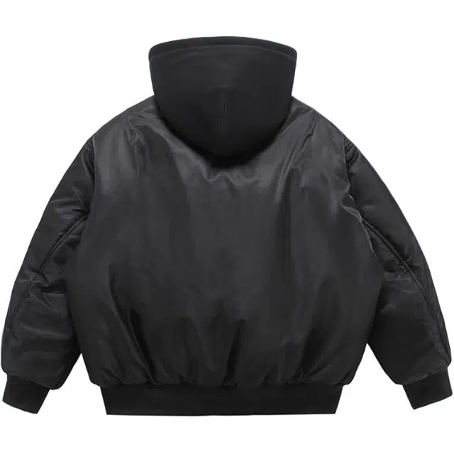 零氏 美式高街简约假两件纯色百搭宽松时尚基础款加厚保暖防寒连帽外套棉服 男女同款