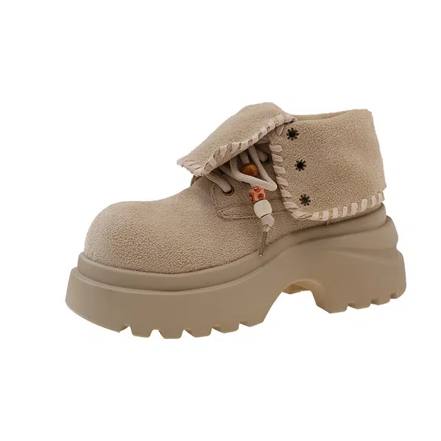 拾伍象 百搭翻领两穿增高美拉德短靴 厚底马丁靴 女