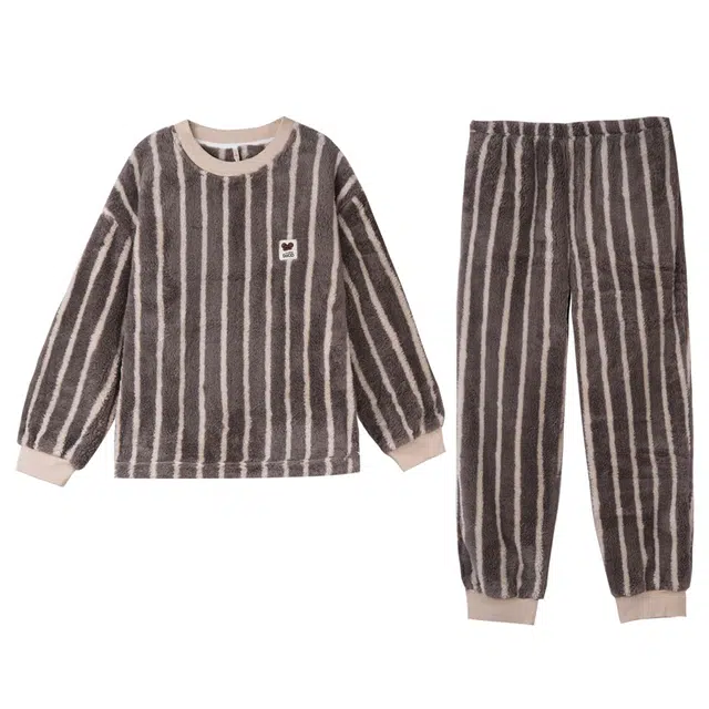 多拉美 珊瑚绒松弛感女士套装秋冬柔软加绒保暖圆领长袖家居服睡衣 女款