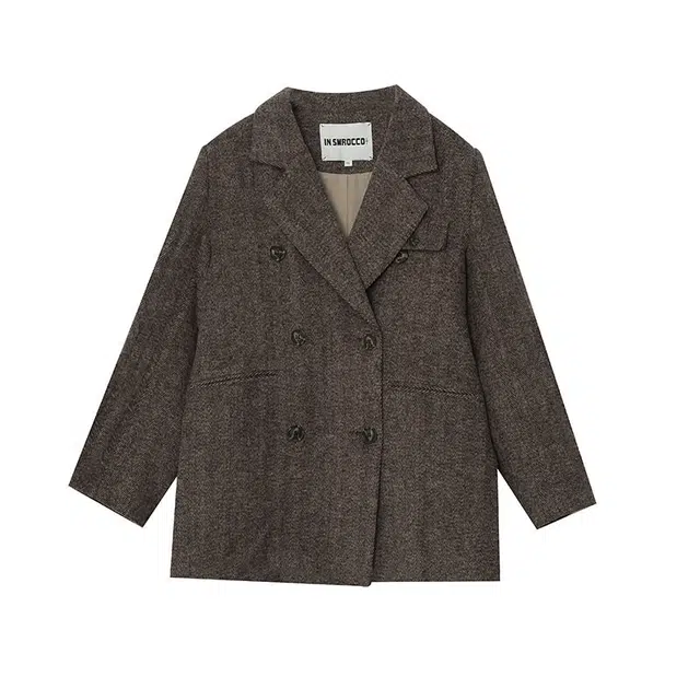 惟友 复古暗纹显瘦双排扣长袖西装 女款