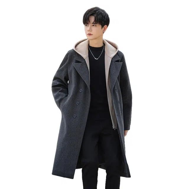 加荣 假两件连帽中长款舒适百搭休闲长袖大衣 男女同款