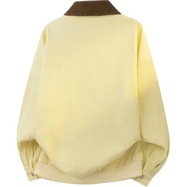 八哥 美式高街基础款经典复古纯色拼色撞色时尚潮流舒适设计感宽松百搭日常通勤简约工装飞行员翻领拉链长袖外套夹克 男女同款