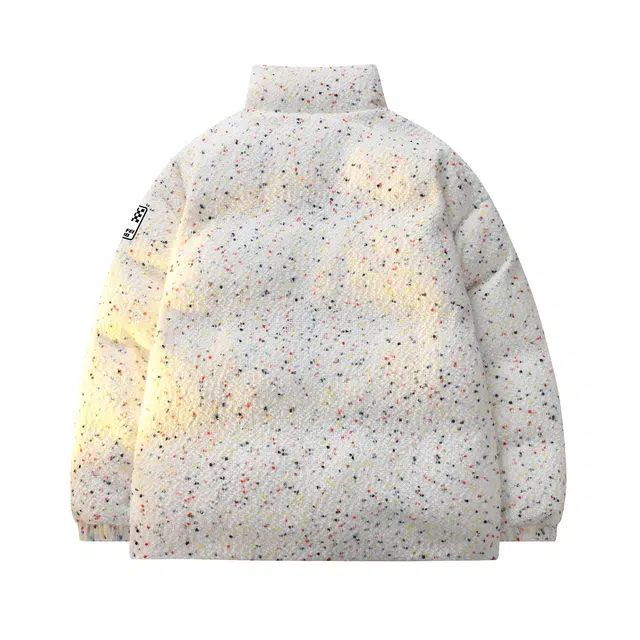 冰飞 学院风彩点点缀创意个性字母印花无性别主义户外运动休闲机车保暖波点面包棉衣外套宽松时尚立领拉链轻便棉服 男女同款