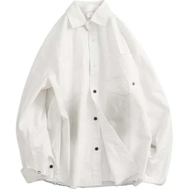 宫奴 日系休闲潮牌复古做旧设计感百搭宽松毛边长袖衬衫 男女同款