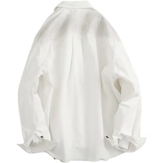 宫奴 日系休闲潮牌复古做旧设计感百搭宽松毛边长袖衬衫 男女同款