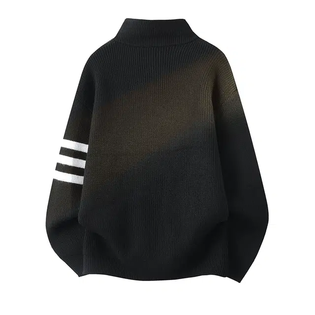 明尼凯 美式复古高街侧边三条杠条纹设计简约小众高级感宽松百搭时尚休闲日常通勤保暖双拉链开衫立领慵懒风外套针织衫 男女同款