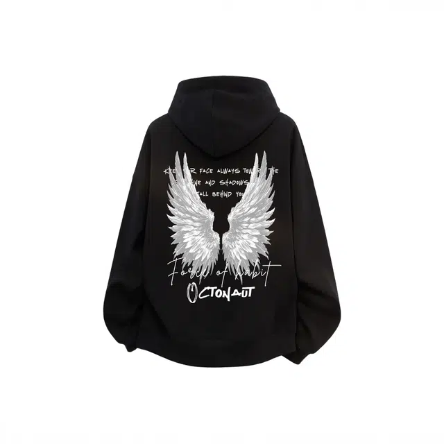 海底小纵队 美式高街时尚休闲品牌字母翅膀印花通勤宽松落肩上衣长袖潮牌运动舒适嘻哈学院风学生百搭简约连帽无绳国潮卫衣 男女同款