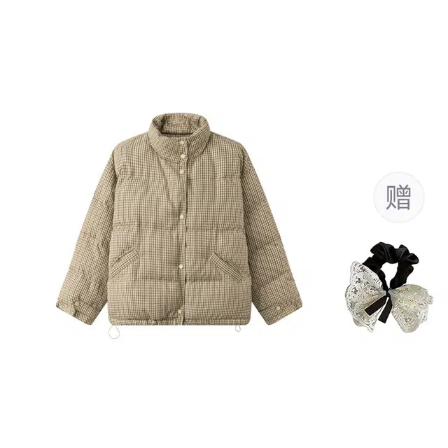 涂诗菲 韩版复古设计感时尚休闲百搭宽松显瘦慵懒风气质通勤舒适格子外套棉服 女款