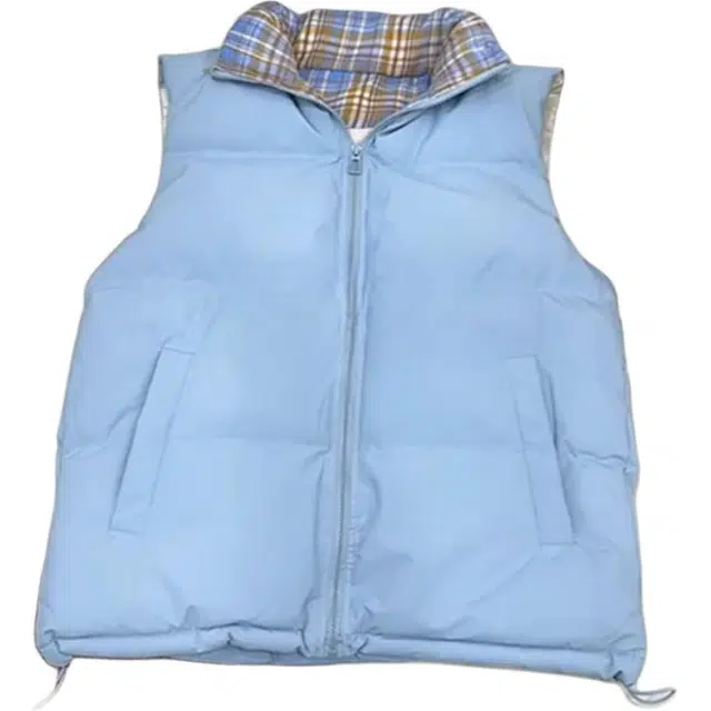 单爵 美式短款背心男秋冬季潮牌格纹翻领无袖坎肩马甲 男女同款