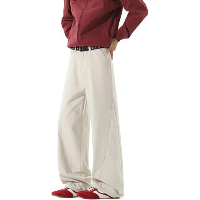 特斯型 日系休闲弯刀工装裤男青少年男裤秋季高街宽松直筒裤子长裤 男款