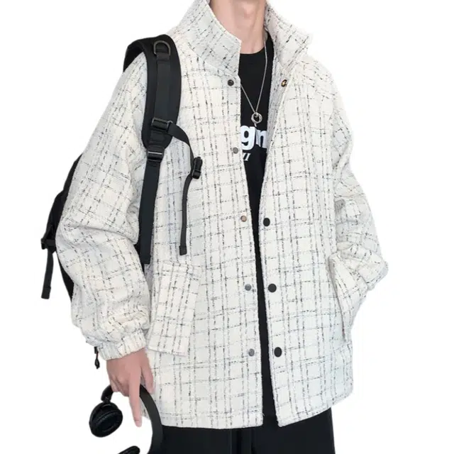 加荣 美式格子小香风潮牌街头翻领宽松高街痞帅休闲夹克 男女同款