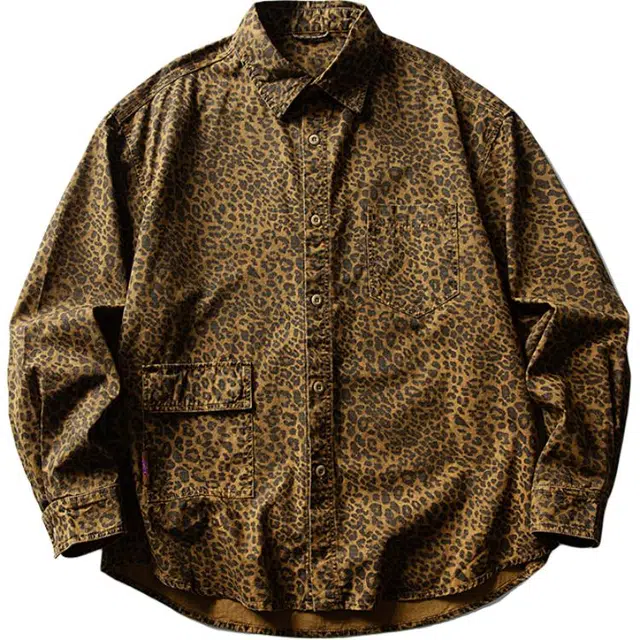 宫奴 美式小众复古豹纹宽松慵懒风工装衬衫型外套夹克 男女同款