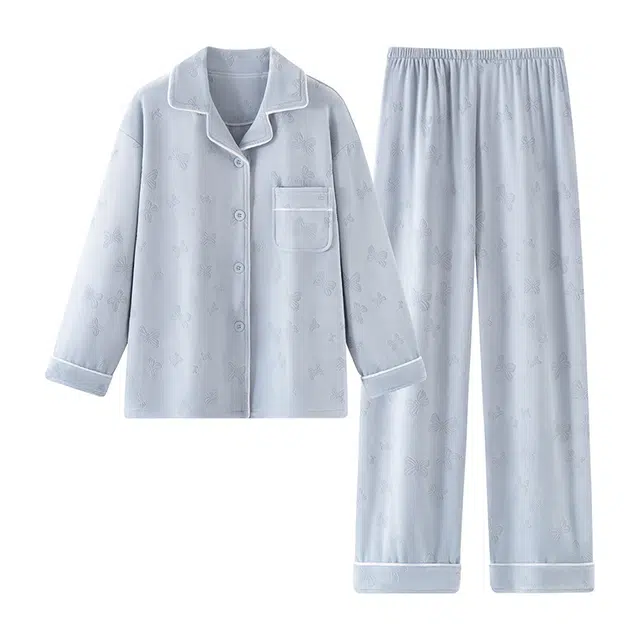 欧诗帛 海岛绒秋冬季甜美风珊瑚绒家居服加绒加厚保暖套装睡衣 女款