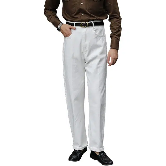 大格子与黑猫 英伦复古高腰休闲裤经典绅士通勤修身直筒百搭纯棉斜纹长裤 牛仔裤 男款