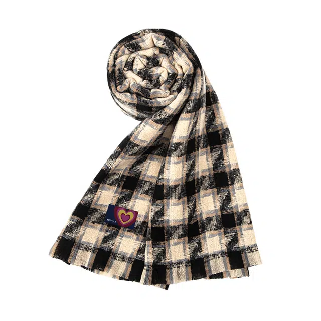 红豆 经典千鸟格百搭款式温暖柔软 涤纶 绒线围巾 男女同款情侣款