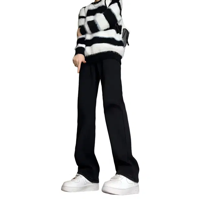 梓润格 户外经典情侣装跑步马裤健身法式高街潮流复古水洗宽松阔腿嘻哈弯刀裤弹力休闲长裤子微喇叭时尚百搭运动牛仔裤 男女同款