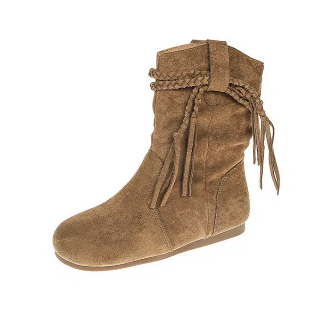 拾伍象 绒面 法式圆头加绒堆堆靴西部牛仔 短靴 女