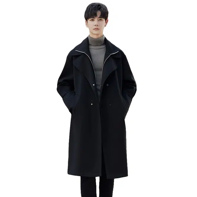 加荣 假两件宽松休闲痞帅英伦风百搭中长款大衣 男女同款