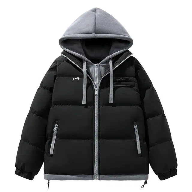 贵人鸟 生活系列 美式复古撞色拼接休闲宽松假两件连帽防风加厚保暖棉服外套 男女同款