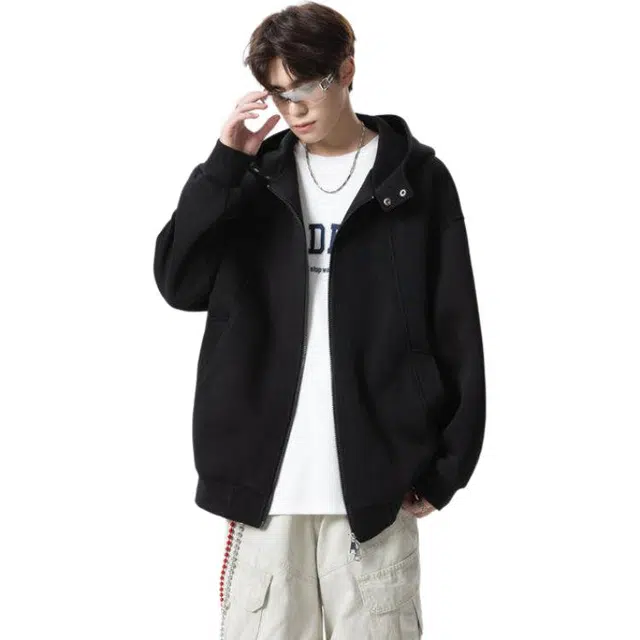 拓菲 美式连帽开衫潮牌宽松设计感拉链帽衫春秋季运动外套卫衣 男女同款