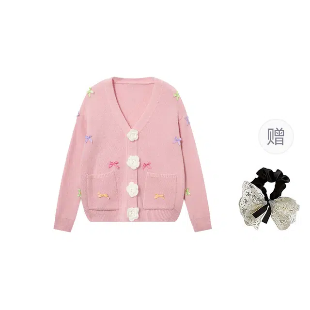 涂诗菲 韩系慵懒风时尚休闲气质小众百搭舒适设计感宽松显瘦花朵刺绣针织衫 女款