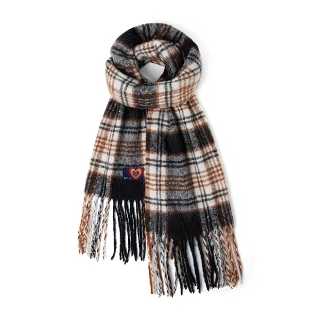 红豆 经典格纹时尚保暖礼盒装 定制卡片代写 涤纶 绒线围巾 男女同款情侣款