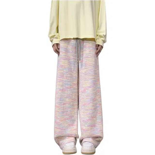 拓菲 多巴胺彩色海马毛裤子秋季慵懒风针织直筒裤潮牌糯米休闲裤 男女同款