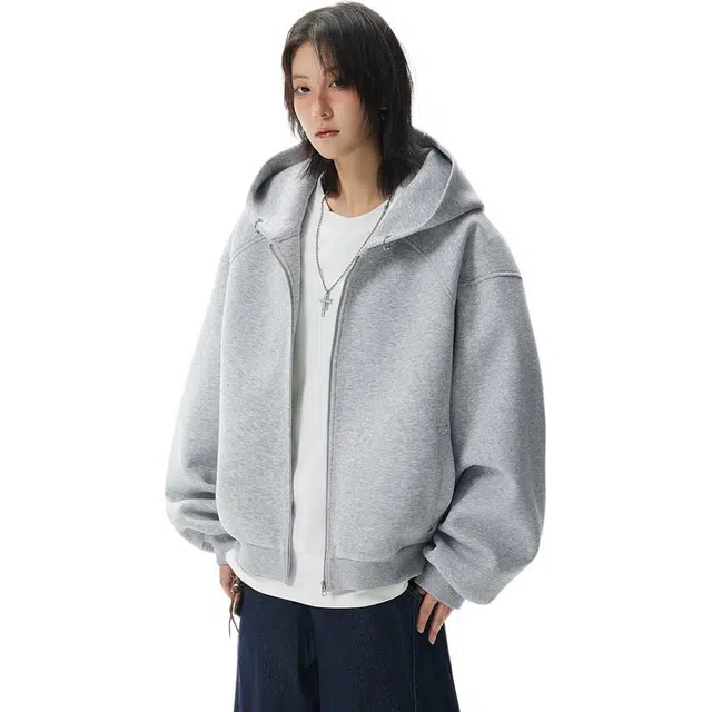拓菲 美式连帽开衫潮宽松设计感拉链帽衫加厚运动外套夹克卫衣 男女同款
