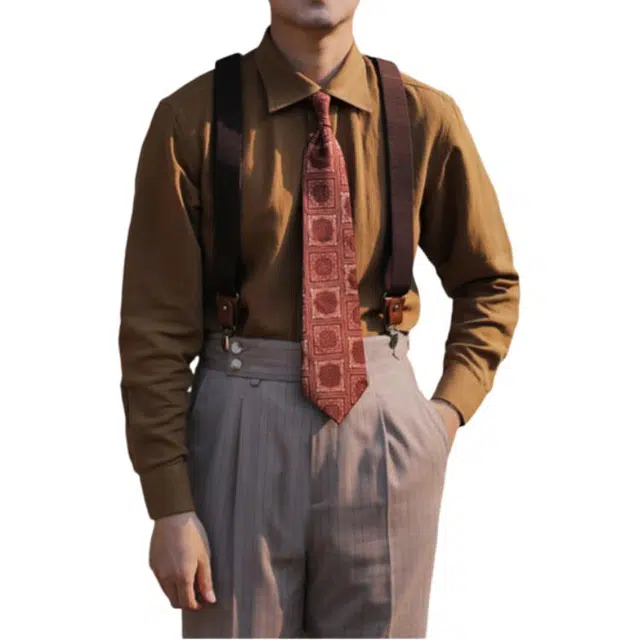 大格子与黑猫 英伦复古人字纹洗水棉麻 文艺透气亚麻休闲舒适雅痞修身长袖 衬衫 男款