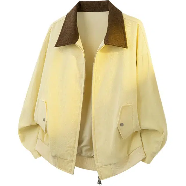 八哥 美式高街基础款经典复古纯色拼色撞色时尚潮流舒适设计感宽松百搭日常通勤简约工装飞行员翻领拉链长袖外套夹克 男女同款