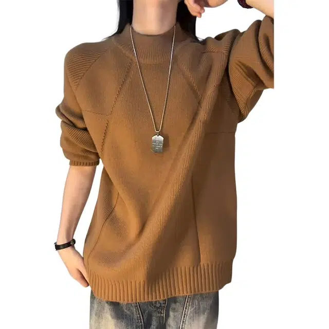 单爵 美拉德半高领上衣男款秋季慵懒松弛感穿搭外套美式针织衫 男女同款