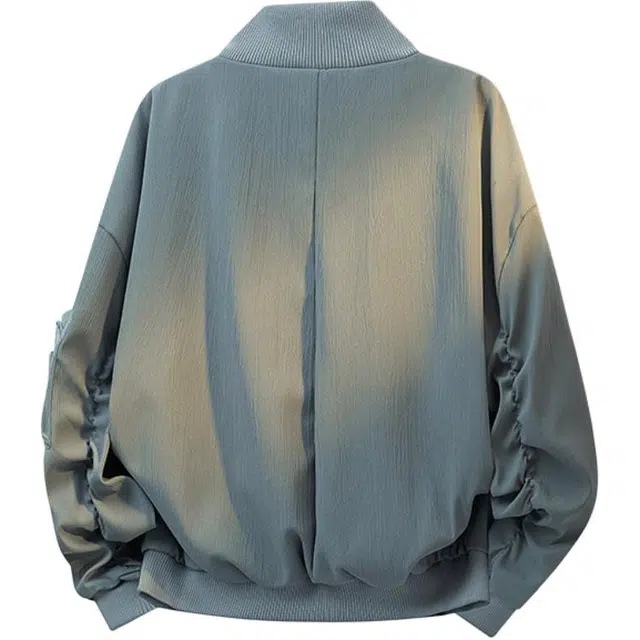 八哥 美式高街基础款经典复古纯色时尚潮流舒适设计感宽松百搭日常通勤简约工装飞行员翻领拉链长袖外套夹克 男女同款