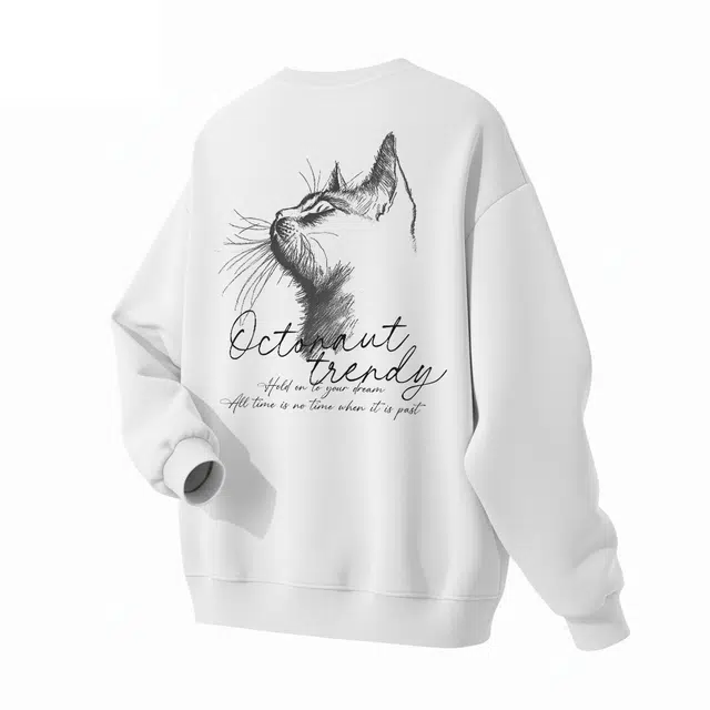 海底小纵队 春秋冬季美式高街手绘素描画侧脸猫咪印花宽松百搭长袖日常通勤运动休闲时尚上衣套头落肩无性别主义圆领卫衣 男女同款