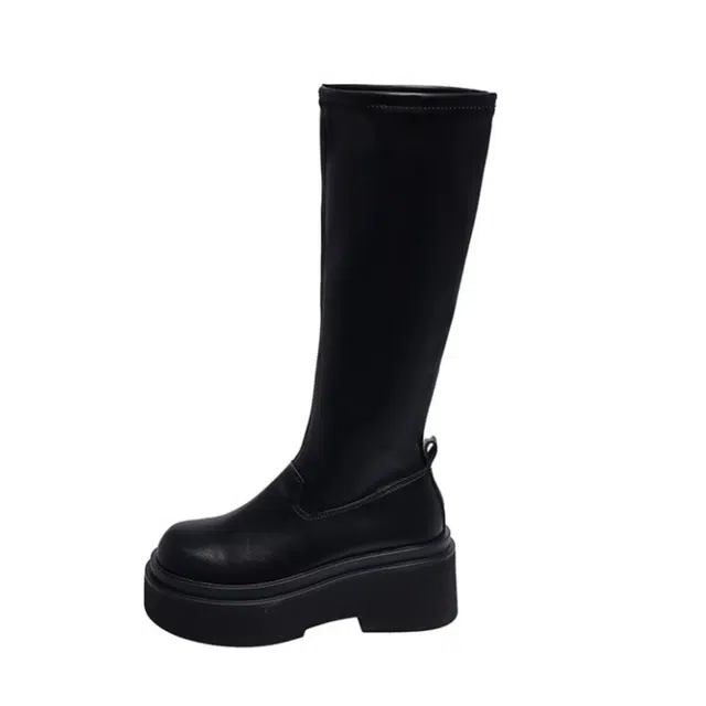 拾伍象 高级感骑士长靴复古黑色英伦风厚底靴 显瘦长筒靴 女