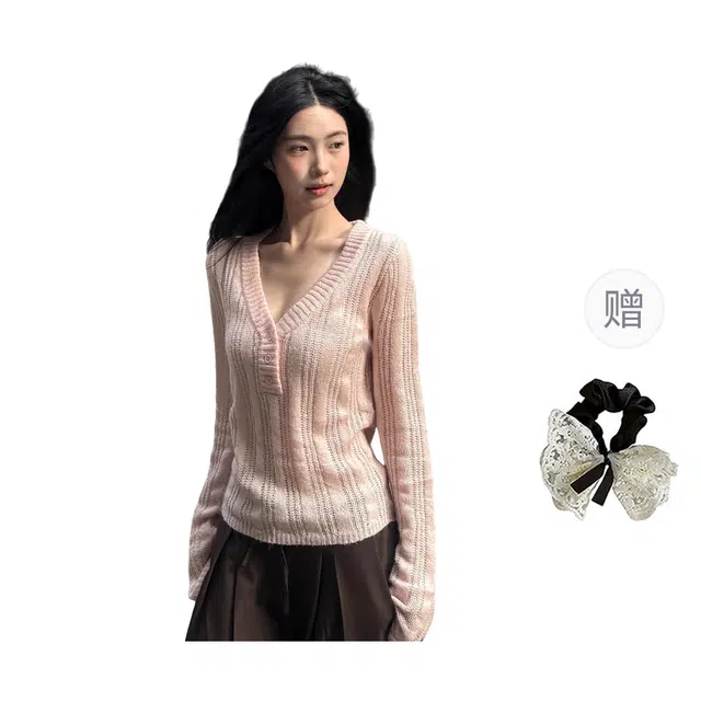 涂诗菲 法式慵懒风温柔纯色时尚休闲百搭通勤舒适显瘦高级感长袖针织衫 女款