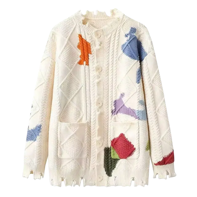 一碗士多 破洞涂鸦撞色宽松百搭舒适针织衫 男女同款