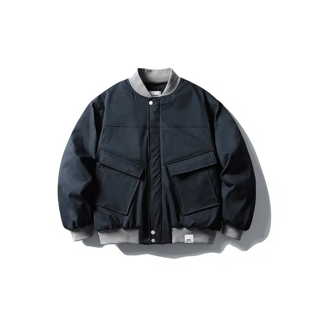 【dme】 复古美式潮牌撞色户外休闲宽松大口袋工装棉衣外套男冬季百搭保暖中性飞行棒球领棉服 男女同款