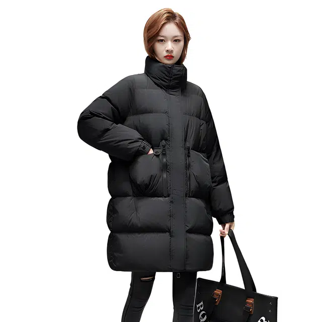 鸭鸭 冬季韩版双层立领时尚休闲保暖加厚中长款羽绒服 女款
