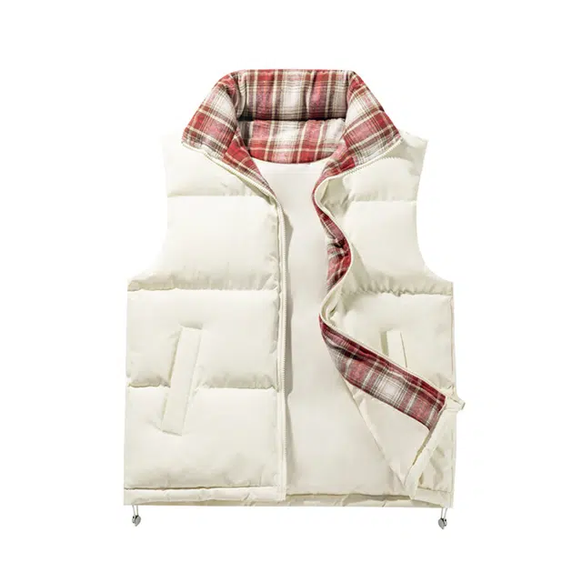 颂希尔 格子拼接立领外套高级感美式痞帅潮牌坎肩棉服冬季无袖休闲马甲 男女同款