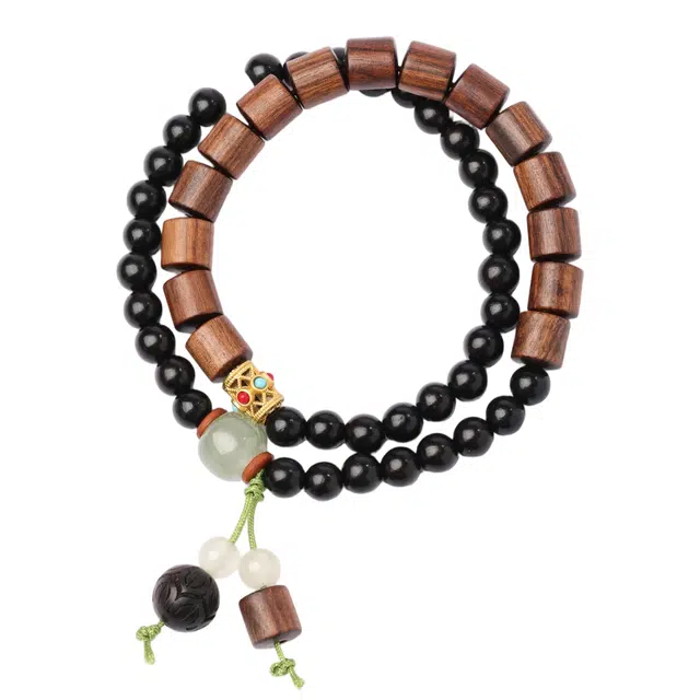 三檀小舍 【禅意美学】新中式圆珠搭配桶珠造型国风小众设计感消除负面情绪小清新#好运 暴富百搭 黑檀 木作手串 男女同款情侣款